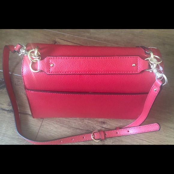 KARL LAGERFELD-NWT Red Leather Crossbody Handbag with Pearl Accents - Picture 2 of 16